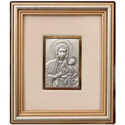 Matka Boska Częstochowska - obrazek srebrny 5x6,5 ramka 12,5x14,5