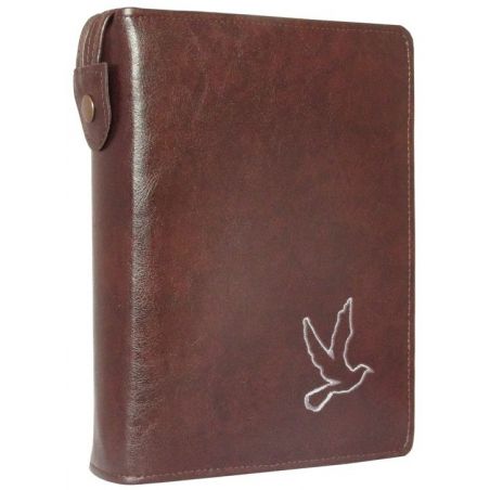 Etui Pismo Święte Edycji Św. Pawła duże kasztan z haftem szarym