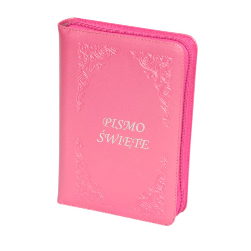 Biblia Tysiąclecia oazowa skóra zamek różowa